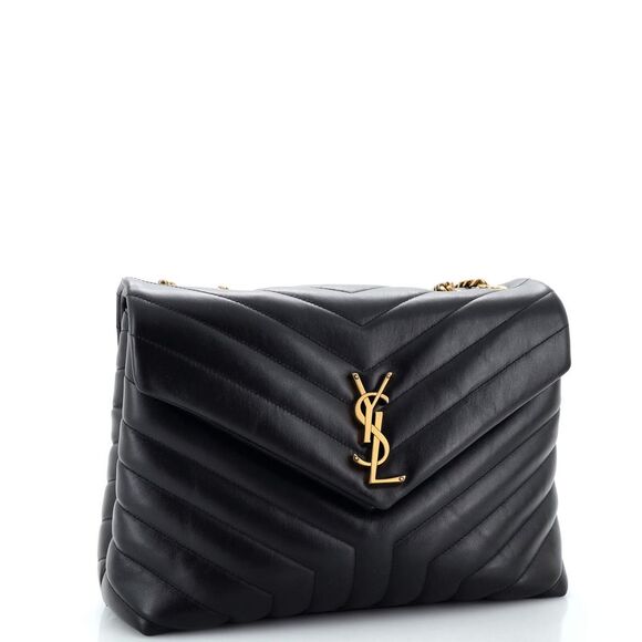 Saint Laurent Loulou Shoulder Bag Matelasse Chevron Leather Medium Black - Picture 2 of 9